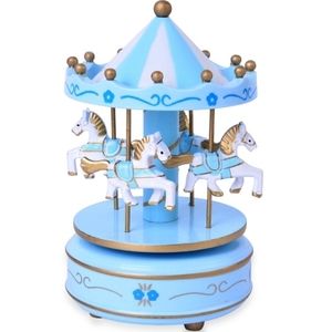 Musical Rotating Wooden 4 Horse Carousel  NWT
